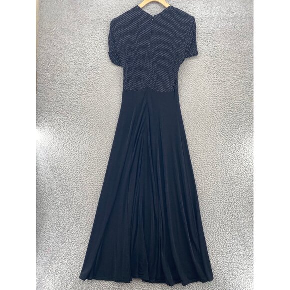 Joseph Ribkoff Dress Womens 8 Black Swiss Dot Bodice Maxi Short Sleeves Stretch - Picture 3 of 11